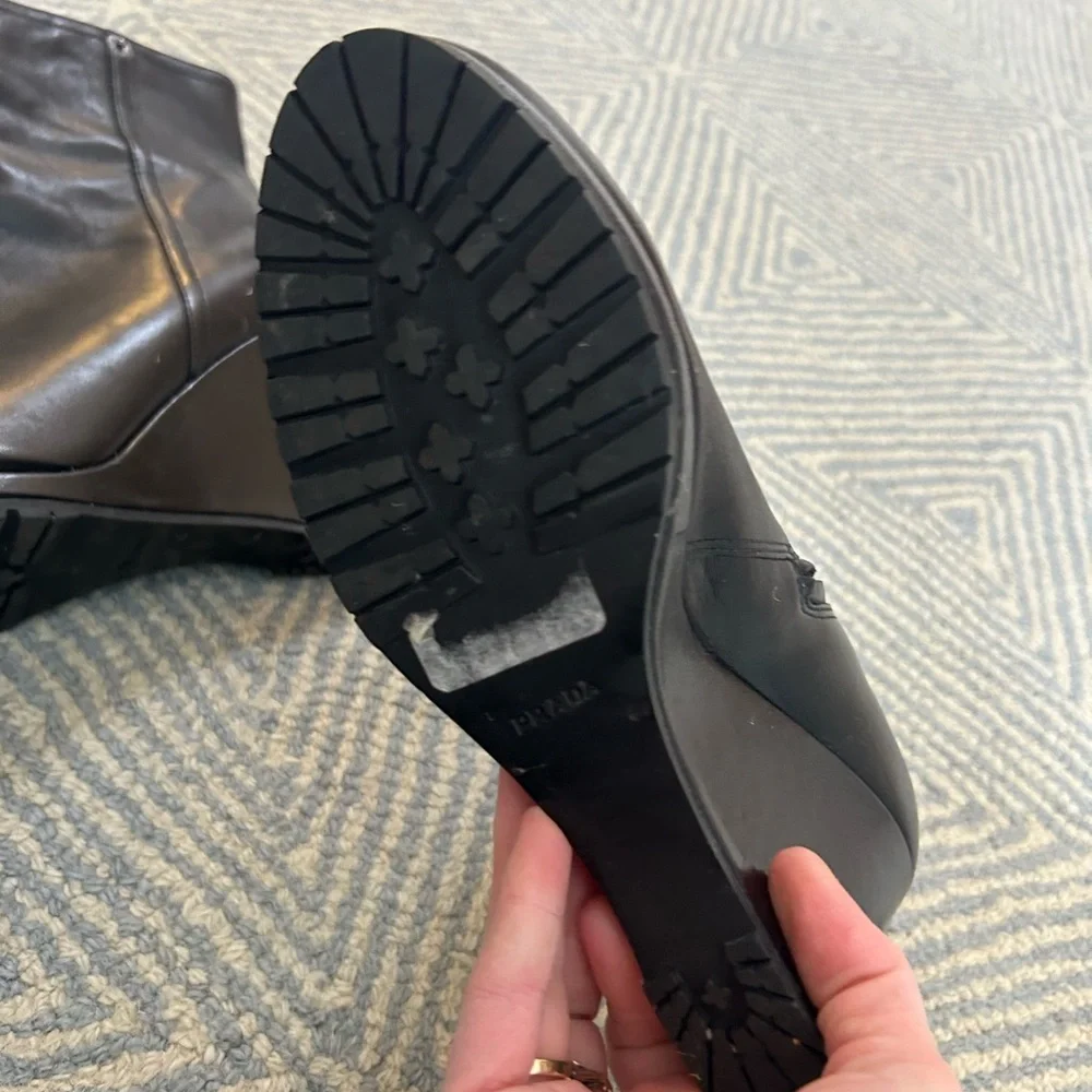 PRADA Leather Wedge Booties Boots - Picture 7 of 10